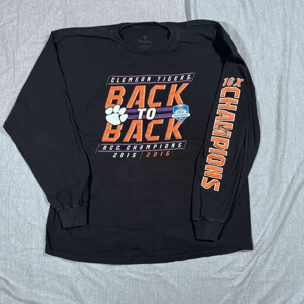 Clemson Tigers Shirt Mens XL Black NCAA Football ACC Champions 16x Back‎ To Back